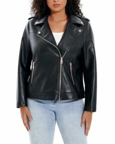 Women's Faux Leather Jacket Plus Size Motorcycle Biker Outwear Pu Zip Up Moto Coat