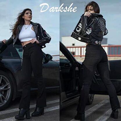 Women's Faux Leather PU Jacket, Graffiti Studded Rivet Punk Biker Moto Fashion Coat with Long Sleeve - Image 4