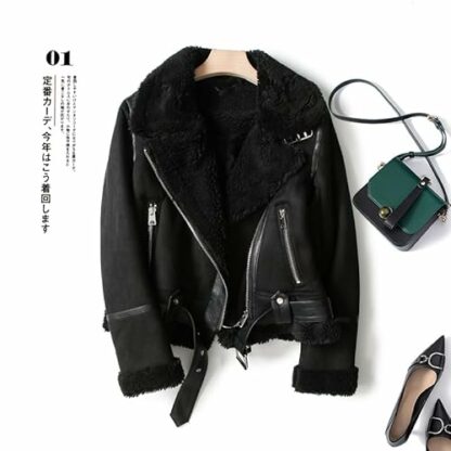 Womens Faux Leather Short Cropped Brown Coat For Winter Vintage Fur Integrated Jacket Zip Up Lapel Long Sleeves Jackets Female Outwears Chic - Image 4