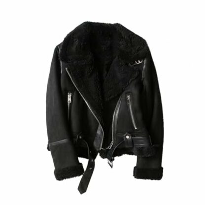 Womens Faux Leather Short Cropped Brown Coat For Winter Vintage Fur Integrated Jacket Zip Up Lapel Long Sleeves Jackets Female Outwears Chic - Image 2