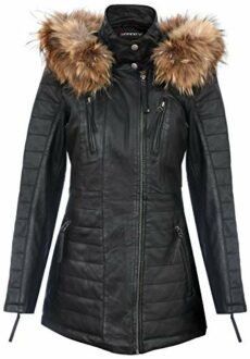 Women's Leather Parka Jacket Quilted Detachable Hooded Trench Coat