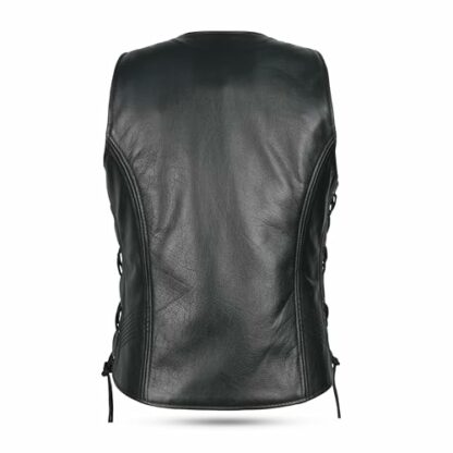 Womens Leather Waistcoat Black Genuine Top Grain Buffalo Leather Sleeveless Vest - Image 3