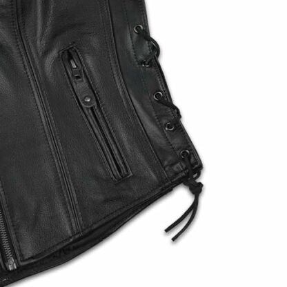 Womens Leather Waistcoat Black Genuine Top Grain Buffalo Leather Sleeveless Vest - Image 4