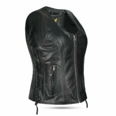 Womens Leather Waistcoat Black Genuine Top Grain Buffalo Leather Sleeveless Vest