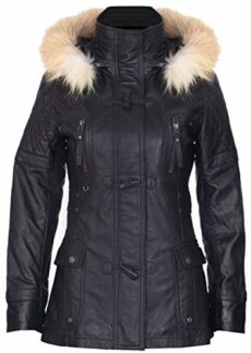 Women's Quilted Leather Parka Jacket with Detachable Hood