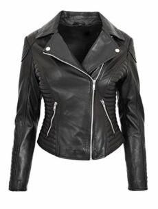 Womens Real Leather Biker Jacket Cross Zip Slim Fit Style Anna