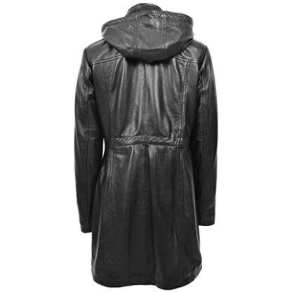 Womens Real Leather Hooded Parka Coat 3/4 Length Style Tyra Black - Image 3