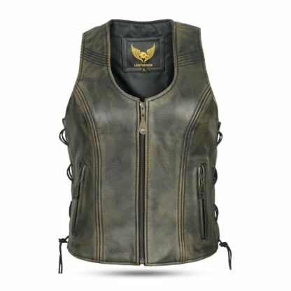 Womens Vintage Leather Waistcoat Distressed Brown Genuine Top Grain Buffalo Leather Sleeveless Vest 3 Womens Vintage Leather Waistcoat Distressed Brown Genuine Top Grain Buffalo Leather Sleeveless Vest - Image 3