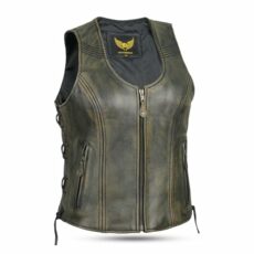 Womens Vintage Leather Waistcoat Distressed Brown Genuine Top Grain Buffalo Leather Sleeveless Vest
