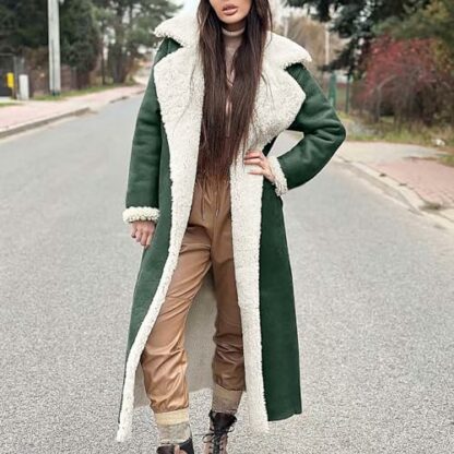 Women's Winter Warm Sherpa Lined Suede Overcoat Lapel Trench Coat Oversized Open Front Long Cardigan Outerwear, Winter Jackets for Women UK Clearance - Image 3