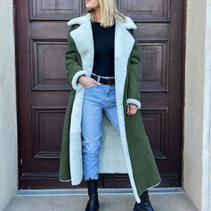 Women's Winter Warm Sherpa Lined Suede Overcoat Lapel Trench Coat Oversized Open Front Long Cardigan Outerwear, Winter Jackets for Women UK Clearance - Image 4