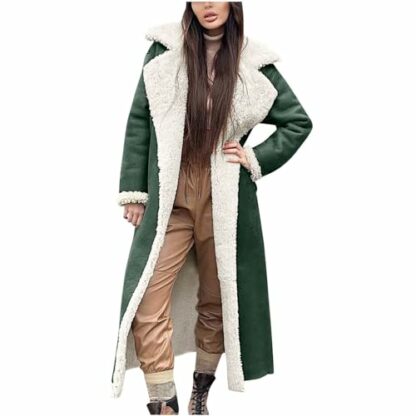 Women's Winter Warm Sherpa Lined Suede Overcoat Lapel Trench Coat Oversized Open Front Long Cardigan Outerwear, Winter Jackets for Women UK Clearance - Image 2