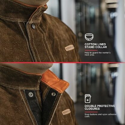 YESWELDER Leather Welding Jacket Heavy Duty Welder Jackets for Men and Women Heat Flame Resistant Welding Coat - Image 4