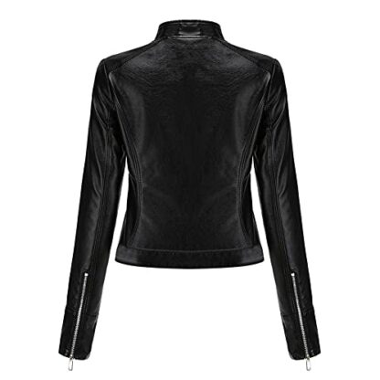 YFFUSHI Women Classic Faux Leather PU Moto Biker Jacket Short Slim Fit Casual Zip Up Coat - Image 4