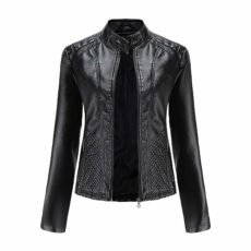 YFFUSHI Women Faux Leather Bomber Jacket Moto Biker Coat Long Sleeve Jacket Zip Casual