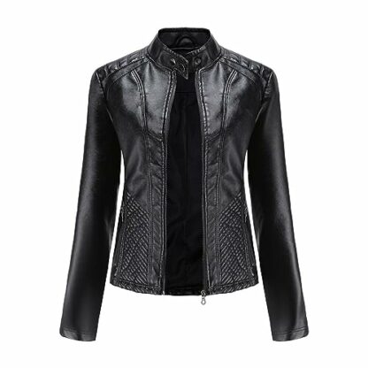 YFFUSHI Women Faux Leather Bomber Jacket Moto Biker Coat Long Sleeve Jacket Zip Casual 2 YFFUSHI Women Faux Leather Bomber Jacket Moto Biker Coat Long Sleeve Jacket Zip Casual - Image 2
