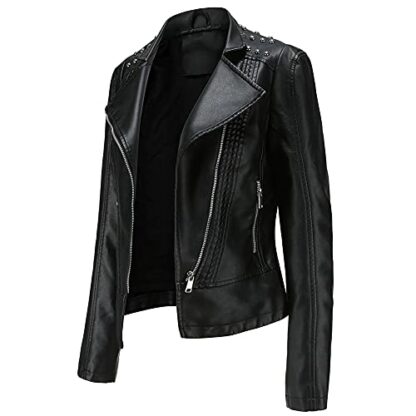 YFFUSHI Women Faux Leather Jacket Ladies Classic PU Moto Biker Short Slim Fit Coat - Image 3