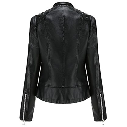 YFFUSHI Women Faux Leather Jacket Ladies Classic PU Moto Biker Short Slim Fit Coat - Image 4