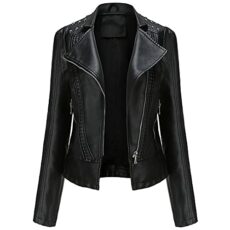 YFFUSHI Women Faux Leather Jacket Ladies Classic PU Moto Biker Short Slim Fit Coat