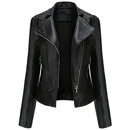 YFFUSHI Women Faux Leather Jacket Ladies Classic PU Moto Biker Short Slim Fit Coat - Image 2
