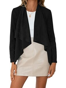 YILEEGOO Womens Coat Jacket Tops Long Sleeve Faux Suede Leather Solid Waterfall Collar OL Work Office Cardigan