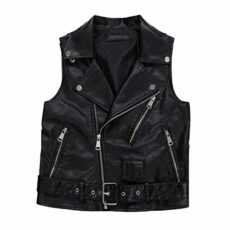 YM YOUMU Women's Faux Leather Black Waistcoat Gilet Biker Sleeveless Jacket Vintage Top