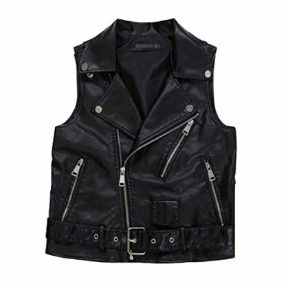 YM YOUMU Women's Faux Leather Black Waistcoat Gilet Biker Sleeveless Jacket Vintage Top - Image 2