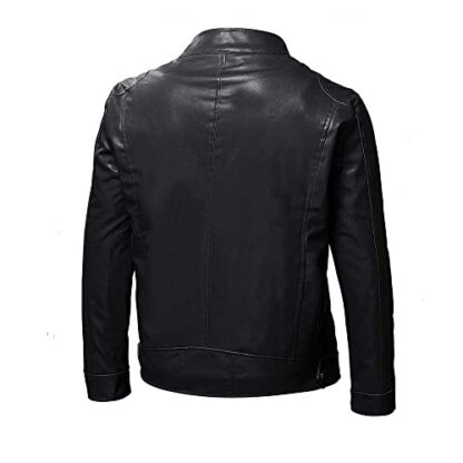 YUDATPG Men Faux Leather Jacket PU Motorcycle Bomber Slim Fit Soft Touch Classic Stand Collar Casual Zipped Coat Thicken Warm Windproof Thermal Windbreaker Plush - Image 3