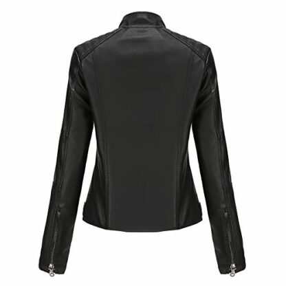 YYNUDA Leather Jacket Women PU Biker Moto Jacket Zip Up Classic Short Bomber Jacket Standing Collar Motorcycle Coat - Image 3