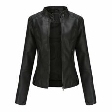 YYNUDA Leather Jacket Women PU Biker Moto Jacket Zip Up Classic Short Bomber Jacket Standing Collar Motorcycle Coat
