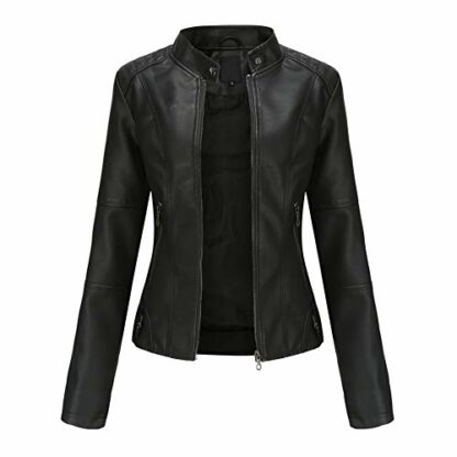 YYNUDA Leather Jacket Women PU Biker Moto Jacket Zip Up Classic Short Bomber Jacket Standing Collar Motorcycle Coat - Image 2