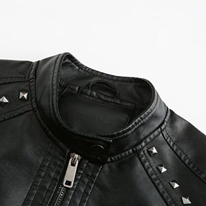 YYNUDA Women's Stylish Faux Leather Jacket With Rivets Zip Up Motorcycle Short PU Moto Biker Outwear Fitted Slim Coat 4 YYNUDA Women's Stylish Faux Leather Jacket With Rivets Zip Up Motorcycle Short PU Moto Biker Outwear Fitted Slim Coat - Image 4