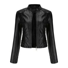 YYNUDA Women's Stylish Faux Leather Jacket With Rivets Zip Up Motorcycle Short PU Moto Biker Outwear Fitted Slim Coat