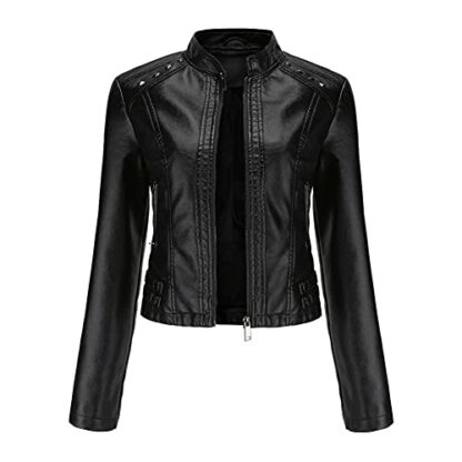 YYNUDA Women's Stylish Faux Leather Jacket With Rivets Zip Up Motorcycle Short PU Moto Biker Outwear Fitted Slim Coat 2 YYNUDA Women's Stylish Faux Leather Jacket With Rivets Zip Up Motorcycle Short PU Moto Biker Outwear Fitted Slim Coat - Image 2