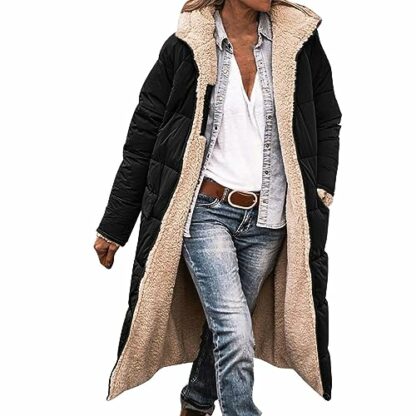 Yinguo Winter Coats for Women UK Sale Ladies Fashionable Longline Warm Winter Coat Double Faced Long Sleeve Hooded Down Jacket Warm up Outfits - Image 2