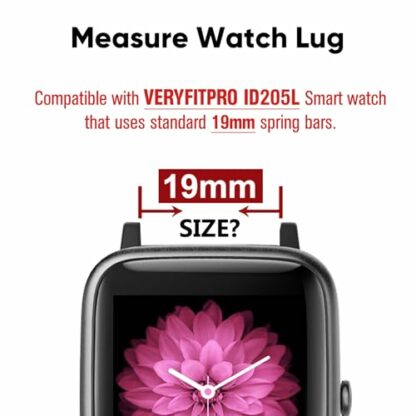 ZURURU Soft Silicone Smart Watch Replacement Bands Straps 19mm for Veryfitpro ID205L, ID205S, ID205U, ID205 Fitness Watch Black - Image 3