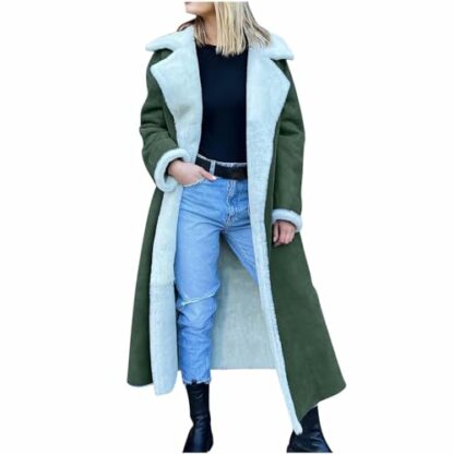 Zeiayuas Winter Coats for Women Faux Suede Shearling Lapel Coat Thermal Sherpa Fleece Lined Long Peacoats Sheepskin Buckle Jackets Warm Plush Overcoat Moto Bomber Jacket Leather Coat Outerwear 4 Zeiayuas Winter Coats for Women Faux Suede Shearling Lapel Coat Thermal Sherpa Fleece Lined Long Peacoats Sheepskin Buckle Jackets Warm Plush Overcoat Moto Bomber Jacket Leather Coat Outerwear - Image 4