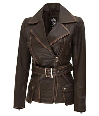fjackets Long Leather Jacket Women - Real Lambskin Leather Motorcycle Jacket & Coats For Women - Image 3