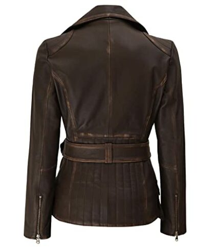fjackets Long Leather Jacket Women - Real Lambskin Leather Motorcycle Jacket & Coats For Women - Image 4