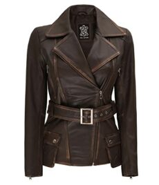 fjackets Long Leather Jacket Women - Real Lambskin Leather Motorcycle Jacket & Coats For Women