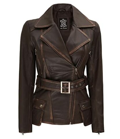 fjackets Long Leather Jacket Women - Real Lambskin Leather Motorcycle Jacket & Coats For Women - Image 2