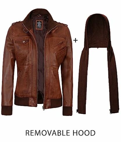 fjackets Womens Leather Jacket - Real Lambksin Bomber Leather Jacket Women With Removable Hood 3 fjackets Womens Leather Jacket - Real Lambksin Bomber Leather Jacket Women With Removable Hood - Image 3