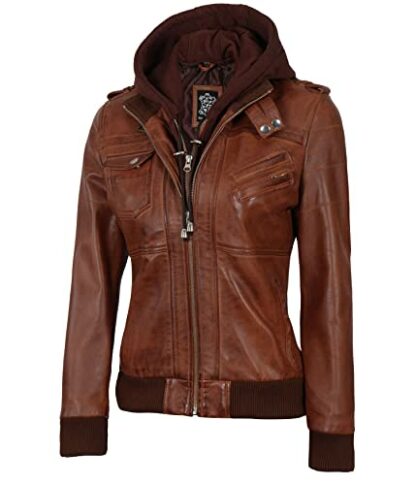 fjackets Womens Leather Jacket - Real Lambksin Bomber Leather Jacket Women With Removable Hood 4 fjackets Womens Leather Jacket - Real Lambksin Bomber Leather Jacket Women With Removable Hood - Image 4