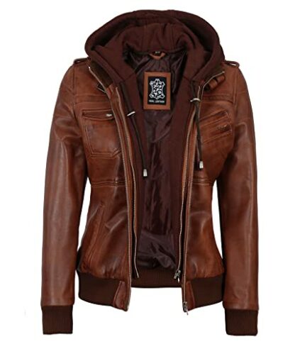 fjackets Womens Leather Jacket - Real Lambksin Bomber Leather Jacket Women With Removable Hood 2 fjackets Womens Leather Jacket - Real Lambksin Bomber Leather Jacket Women With Removable Hood - Image 2