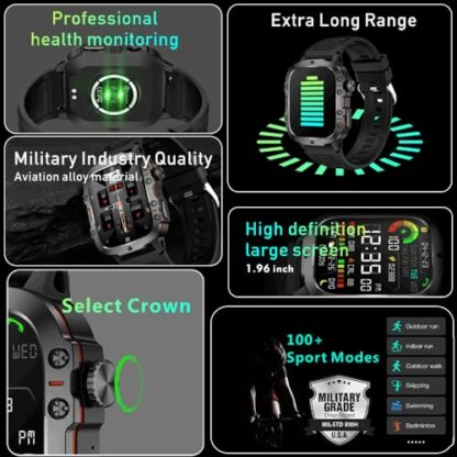 paazomu 2024 New Smartwatch Men's Rugged Military Bluetooth Call Sport Heart Rate IP68 Waterproof Outdoor Smart Watches for Android IOS 3 paazomu 2024 New Smartwatch Men's Rugged Military Bluetooth Call Sport Heart Rate IP68 Waterproof Outdoor Smart Watches for Android IOS - Image 3
