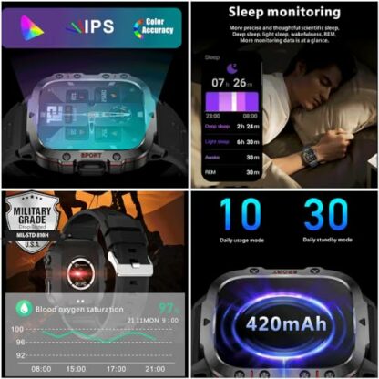 paazomu 2024 New Smartwatch Men's Rugged Military Bluetooth Call Sport Heart Rate IP68 Waterproof Outdoor Smart Watches for Android IOS 4 paazomu 2024 New Smartwatch Men's Rugged Military Bluetooth Call Sport Heart Rate IP68 Waterproof Outdoor Smart Watches for Android IOS - Image 4