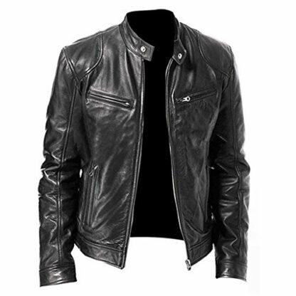vejtmcc Men's Genuine Leather Jacket Cowhide Motorcycle Retro Sweat Jacket Slim Motorcycle Moto Jacket Real Leather Biker Jacket Made of Real Lambskin Leather Vintage Style Real Motorcycle Jackets for - Image 2