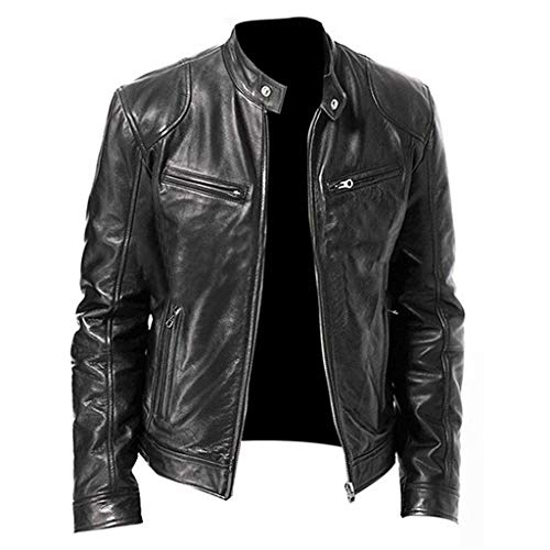 vejtmcc Men's Genuine Leather Jacket Cowhide Motorcycle Retro Sweat Jacket Slim Motorcycle Moto Jacket Real Leather Biker Jacket Made of Real Lambskin Leather Vintage Style Real Motorcycle Jackets for