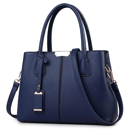 Navy Blue PU Leather Tote Handbag with Tassel FOLOVEYA 1 Elegant Navy Blue PU Leather Handbag