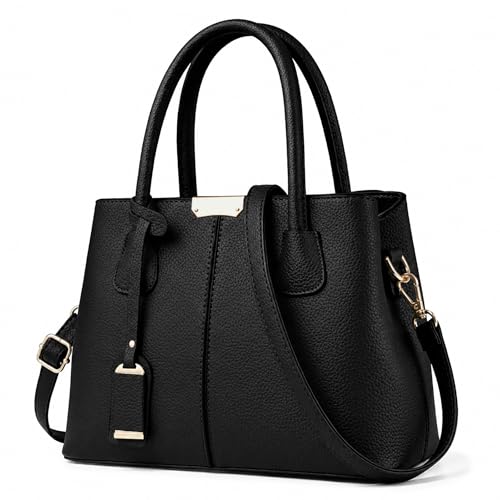 Black PU Leather Tote Handbag with Tassel A-BA05 FOLOVEYA 1 FOLOVEYA Elegant Black Handbag for Women
